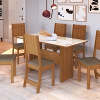 Conjunto Sala de Jantar Fidelitá Atenas 150cm Com 6 Cadeiras Freijó/Off-White Assento Cacau