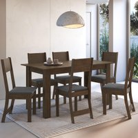 Conjunto Sala de Jantar Fidelitá Veneza Com 6 Cadeiras Noce/Off-White Assento Grafite