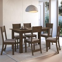Conjunto Sala de Jantar Fidelitá Veneza Com 6 Cadeiras Noce/Off-White Assento Linho