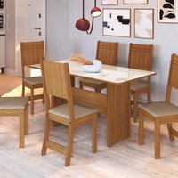 Conjunto Sala de Jantar Fidelitá Atenas 150cm Com 6 Cadeiras Freijó/Off-White Assento Bege