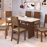 Conjunto Sala de Jantar Fidelitá Atenas 150cm Com 6 Cadeiras Noce/Off-White Assento Bege