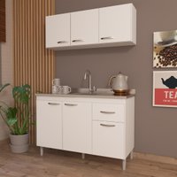 Cozinha Modulada Compacta Fidelitá Suiça 2 Peças 6 Portas 1 Gaveta Sem Tampo Branco