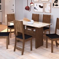 Conjunto Sala de Jantar Fidelitá Atenas 150cm Com 6 Cadeiras Noce/Off-White Assento Preto