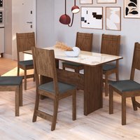 Conjunto Sala de Jantar Fidelitá Atenas 150cm Com 6 Cadeiras Noce/Off-White Assento Grafite