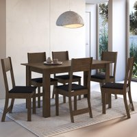 Conjunto Sala de Jantar Fidelitá Veneza Com 6 Cadeiras Noce/Off-White Assento Preto