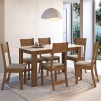 Conjunto Sala de Jantar Fidelitá Veneza Com 6 Cadeiras Freijó/Off-White Assento Bege