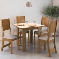 Conjunto Sala de Jantar Fidelitá Pequim Com 4 Cadeiras Freijó/Off-White Assento Linho