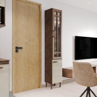 Paneleiro Simples Modulado Com Vidro Fidelitá Lisboa 35cm 2 Portas Noce/Off-White