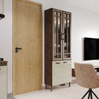 Paneleiro Duplo Modulado Com Vidro Fidelitá Lisboa 70cm 4 Portas Noce/Off-White