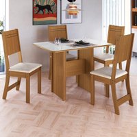 Conjunto Sala de Jantar Fidelitá Atenas 110cm Com 4 Cadeiras Freijó/Off-White Assento Linho