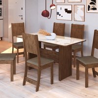 Conjunto Sala de Jantar Fidelitá Atenas 150cm Com 6 Cadeiras Noce/Off-White Assento Cacau