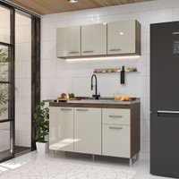 Cozinha Modulada Compacta Fidelitá Suiça 2 Peças 6 Portas 1 Gaveta Sem Tampo Noce/Off-White