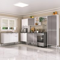 Armário de Cozinha Modulada Completa 6 Pçs com Balcão para Pia Siena Multimóveis MP2285 Branco/Lacca Fumê