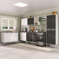 Armário de Cozinha Modulada Completa 6 Pçs com Balcão para Pia Siena Multimóveis MP2285 Branco/Preto