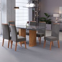 Mesa de Jantar 6 Lugares Platina com Vidro Ripado Mel/Cinza/Grafite - Viero Móveis
