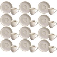 Jogo 12 Xícaras de Café com Pires 120ml Cerâmica Porto Brasil Bio Latte Mesa Posta