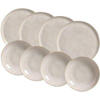 Kit 4 Pratos Fundos 22cm e 4 Rasos 27cm Cerâmica Off White Bio Latte Mesa Jantar Porto Brasil