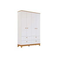 Guarda Roupa Infantil c/ 4 Portas e 4 Gavetas Biscoito Branco/Nature - Permóbili Baby