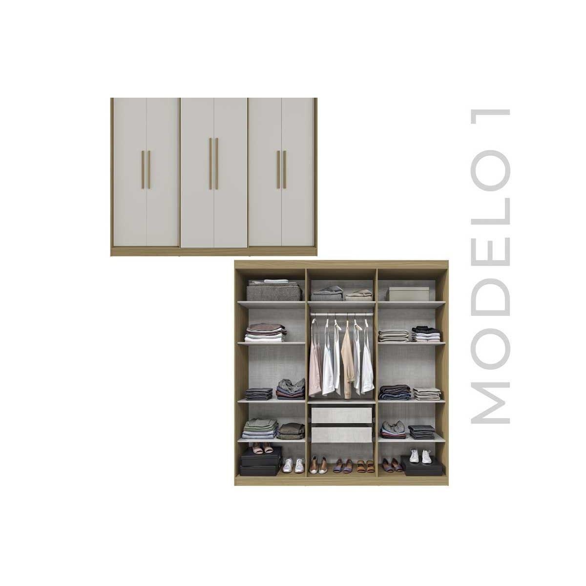 Guarda Roupa Casal 6 Portas e 2 Gavetas PH 1804 Cedro/Off White