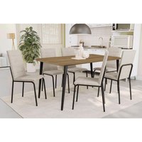 Sala de Jantar Completa Iguaçu c/ Tampo de Madeira 1,36cm e 6 Cadeiras Amsterdã Preto Fosco/Courano Branco - Kappesberg