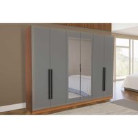 Guarda Roupa Casal 6 Portas (2 c/ Espelho) e 4 Gavetas Valência Freijo/Cinza - Politorno