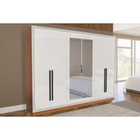 Guarda Roupa Casal 6 Portas (2 c/ Espelho) e 4 Gavetas Valência Freijo/Branco - Politorno