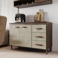 Balcão Modulado Para Cozinha Com Tampo Fidelitá Lisboa 120cm 2 Portas 3 Gavetas Noce/Off-White