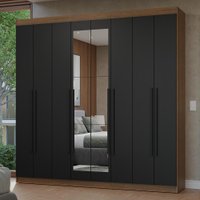 Guarda-Roupa Casal 8 Portas Batentes com Espelho Rustic/Preto/Preto Netuno Madesa