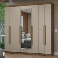 Guarda-Roupa Casal 8 Portas Batentes com Espelho Rustic/Crema/Rustic Netuno Madesa