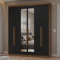 Guarda-Roupa Casal 6 Portas Batentes com Espelho Rustic/Preto/Rustic Netuno Madesa