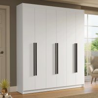 Guarda-Roupa Casal 6 Portas Batentes Branco/Branco/Preto Saturno Madesa