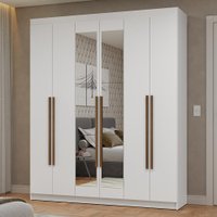 Guarda-Roupa Casal 6 Portas Batentes com Espelho Branco/Branco/Rustic Netuno Madesa