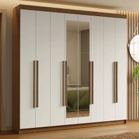 Guarda-Roupa Casal 8 Portas Batentes com Espelho Rustic/Branco/Rustic Saturno Madesa