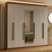 Guarda-Roupa Casal 8 Portas Batentes com Espelho Rustic/Crema/Rustic Saturno Madesa