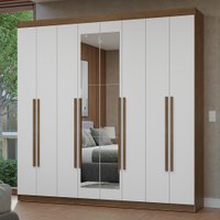 Guarda-Roupa Casal 8 Portas Batentes com Espelho Rustic/Branco/Rustic Netuno Madesa