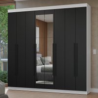 Guarda-Roupa Casal 8 Portas Batentes com Espelho Branco/Preto/Preto Netuno Madesa