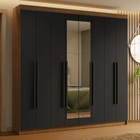 Guarda-Roupa Casal 8 Portas Batentes com Espelho Rustic/Preto/Preto Saturno Madesa