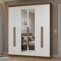 Guarda-Roupa Casal 6 Portas Batentes com Espelho Rustic/Branco/Rustic Netuno Madesa
