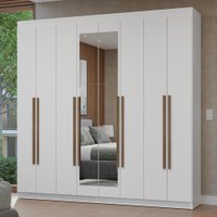 Guarda-Roupa Casal 8 Portas Batentes com Espelho Branco/Branco/Rustic Netuno Madesa