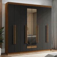 Guarda-Roupa Casal 8 Portas Batentes com Espelho Rustic/Preto/Rustic Venus Madesa