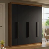 Guarda-Roupa Casal 6 Portas Batentes Rustic/Preto/Preto Saturno Madesa
