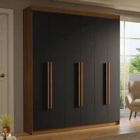 Guarda-Roupa Casal 6 Portas Batentes Rustic/Preto/Rustic Saturno Madesa