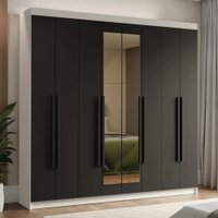 Guarda-Roupa Casal 8 Portas Batentes com Espelho Branco/Preto/Preto Venus Madesa