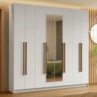 Guarda-Roupa Casal 8 Portas Batentes com Espelho Branco/Branco/Rustic Saturno Madesa