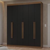 Guarda-Roupa Casal 6 Portas Batentes Rustic/Preto/Rustic Netuno Madesa