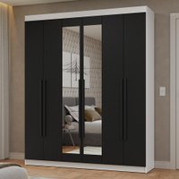 Guarda-Roupa Casal 6 Portas Batentes com Espelho Branco/Preto/Preto Netuno Madesa
