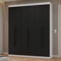 Guarda-Roupa Casal 6 Portas Batentes Branco/Preto/Preto Netuno Madesa
