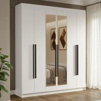 Guarda-Roupa Casal 6 Portas Batentes com Espelho Branco/Branco/Preto Venus Madesa