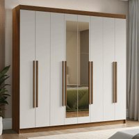 Guarda-Roupa Casal 8 Portas Batentes com Espelho Rustic/Branco/Rustic Venus Madesa