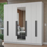 Guarda-Roupa Casal 8 Portas Batentes com Espelho Branco/Branco/Preto Netuno Madesa